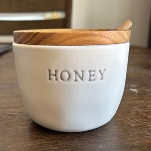 Hearth and Hand White Ceramic Honey Jar with Wooden Lid